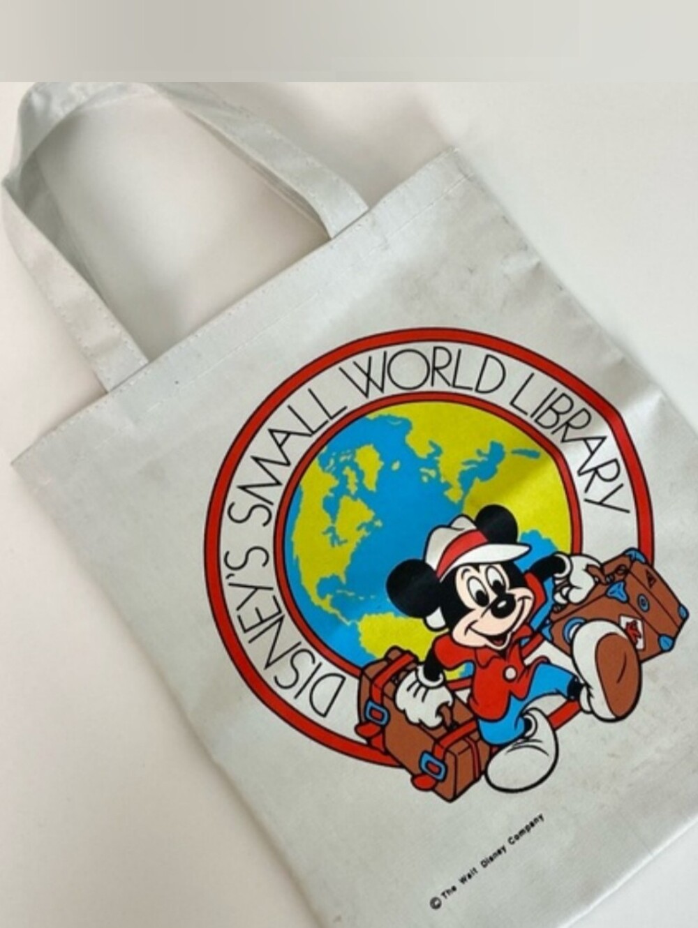 New Vintage Disney Mickey Mouse Canvas Tote Bag, Disney's Small World Library